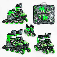 Детские ролики размер 30-33 Best Roller 16540-S Зеленые, колеса PU, переднее колесо со светом