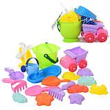 Набір для гри з піском (відерце, самоскид, катер, лійка, лопата, граблі, формочки) 686, фото 2