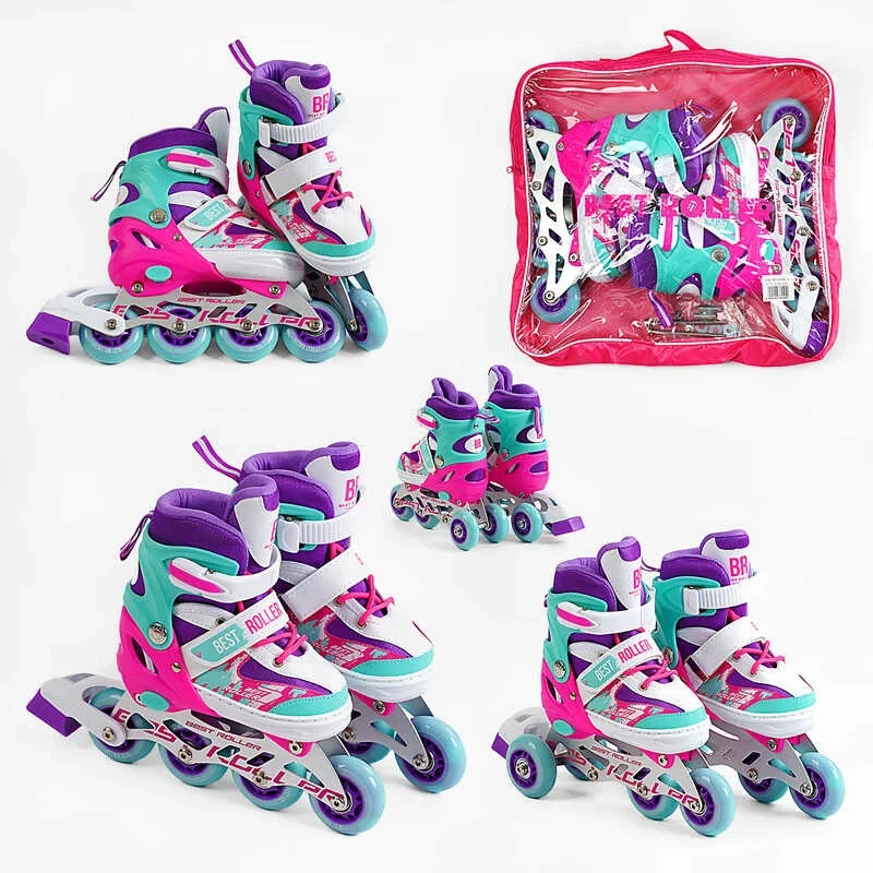 Ролики дитячі Best Roller 25400-S розмір 30-33 Фіолетові, колеса PU, переднє колесо зі світлом, фото 1