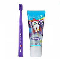 Набір Curaprox Brush-Baby від 4 до 12 років (зубна паста та фіолетова щітка), ракета