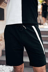 Стильные шорты мужские черные с белым лампасом повседневные стильные молодежные свободные с карманами