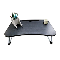 Складной столик-подставка, Мини стол для ноутбука, Столик для завтраков из тёмного дерева