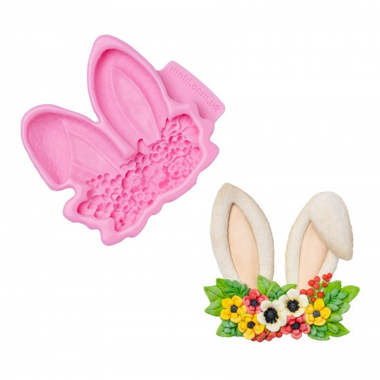 Силіконовий молд Вушка зайчика з квітами, фото 1