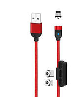 Магнитный кабель 3 в 1 (Lightning, Micro USB, Type-C) тканевый круглый 360 XO NB128