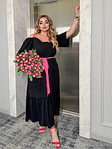 Літнє плаття довгі вільні рукави та на бретелях жатка розміри батал, фото 2