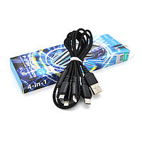 Кабель HOCO X76 USB-1 4 in 1 Micro/2*Iphone/Type-C, 2A, довжина 1м, Black, Box от DOM-Energy