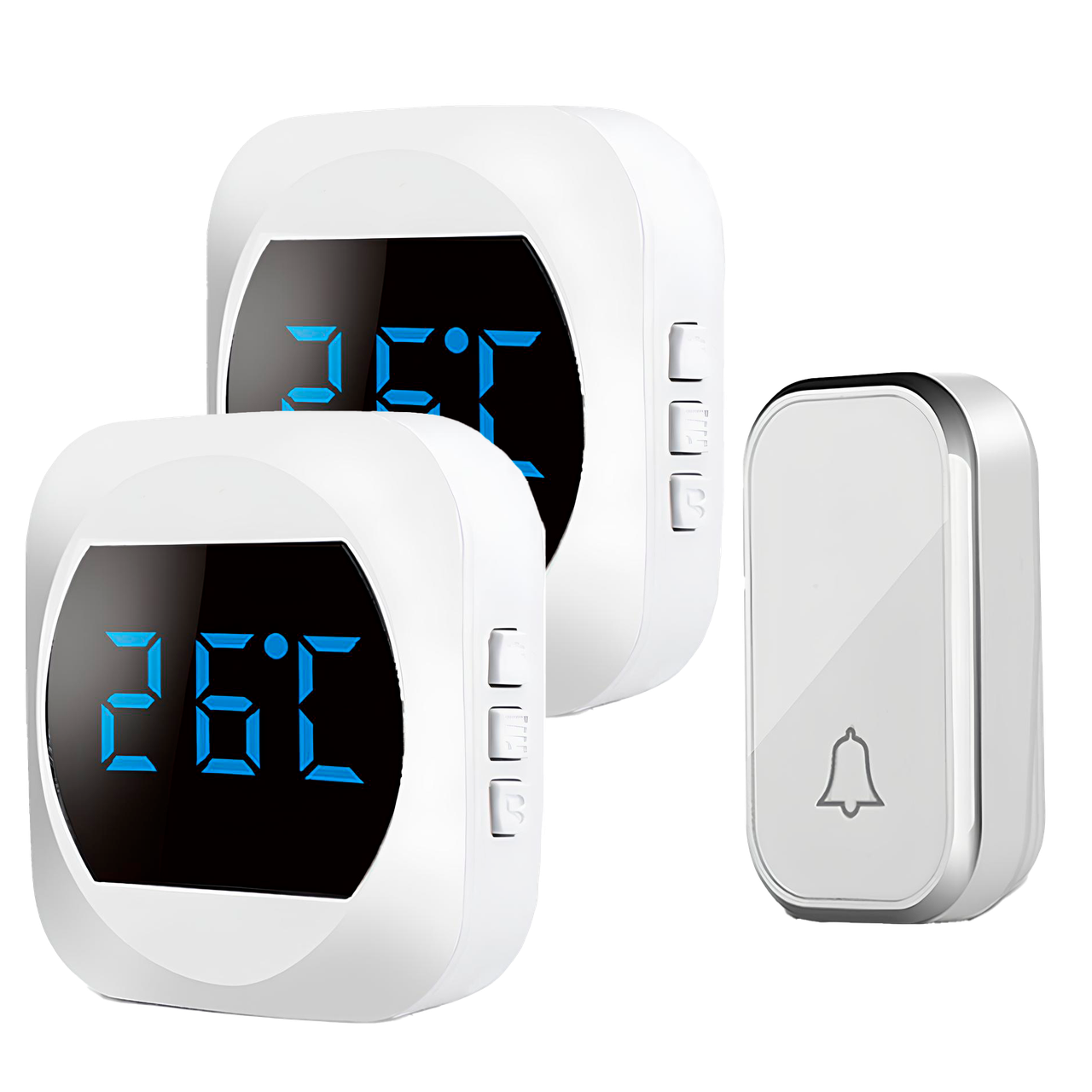 Бездротовий дверний дзвінок з термометром Digital Lion WDB-05T-2, з 2-ма приймачами, з автономною кнопкою, до 150 м, Білий