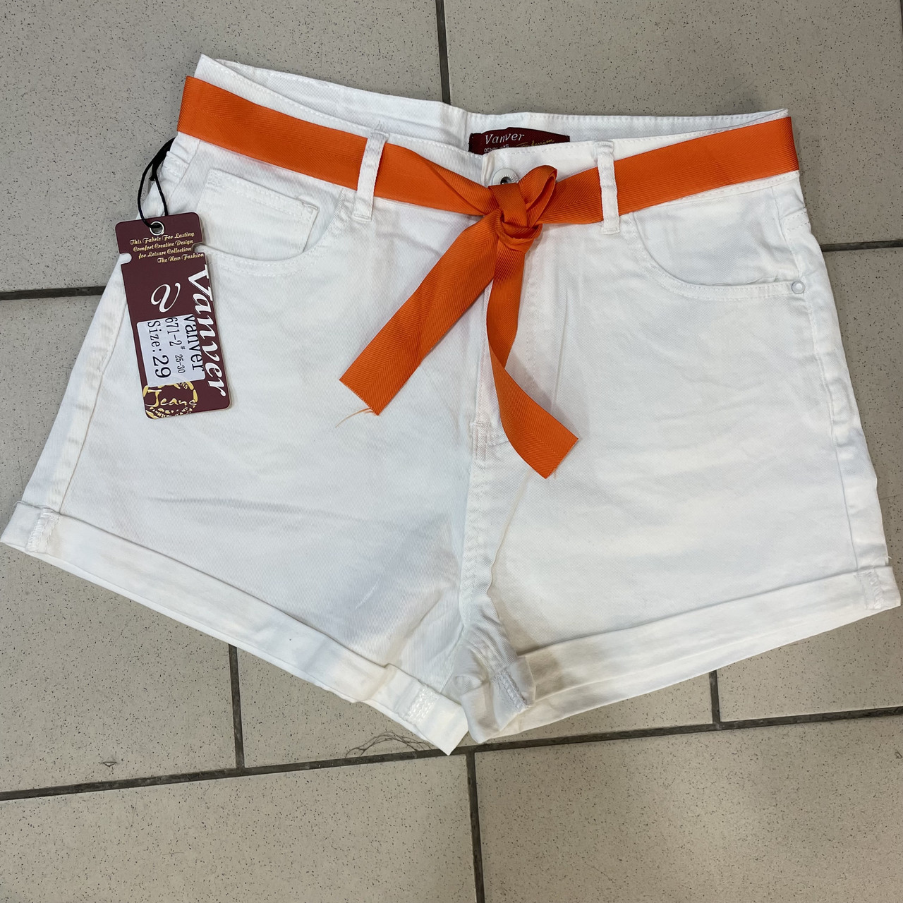 Шорти жіночі бавовна з поясом тонкі легкі короткі 27 білі, фото 1