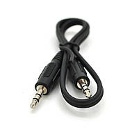 Кабель AUX Audio DC3.5 тато-тато 0,4м, GOLD Stereo Jack, (круглий) Black cable, Пакет Q500 от DOM-Energy