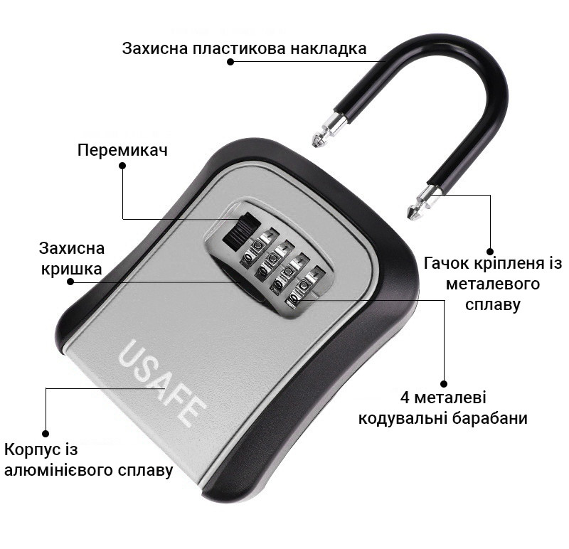 Подвесной металлический мини сейф для ключей uSafe KS-05, с крючком и паролем, Серый - фото 6 - id-p1459873277