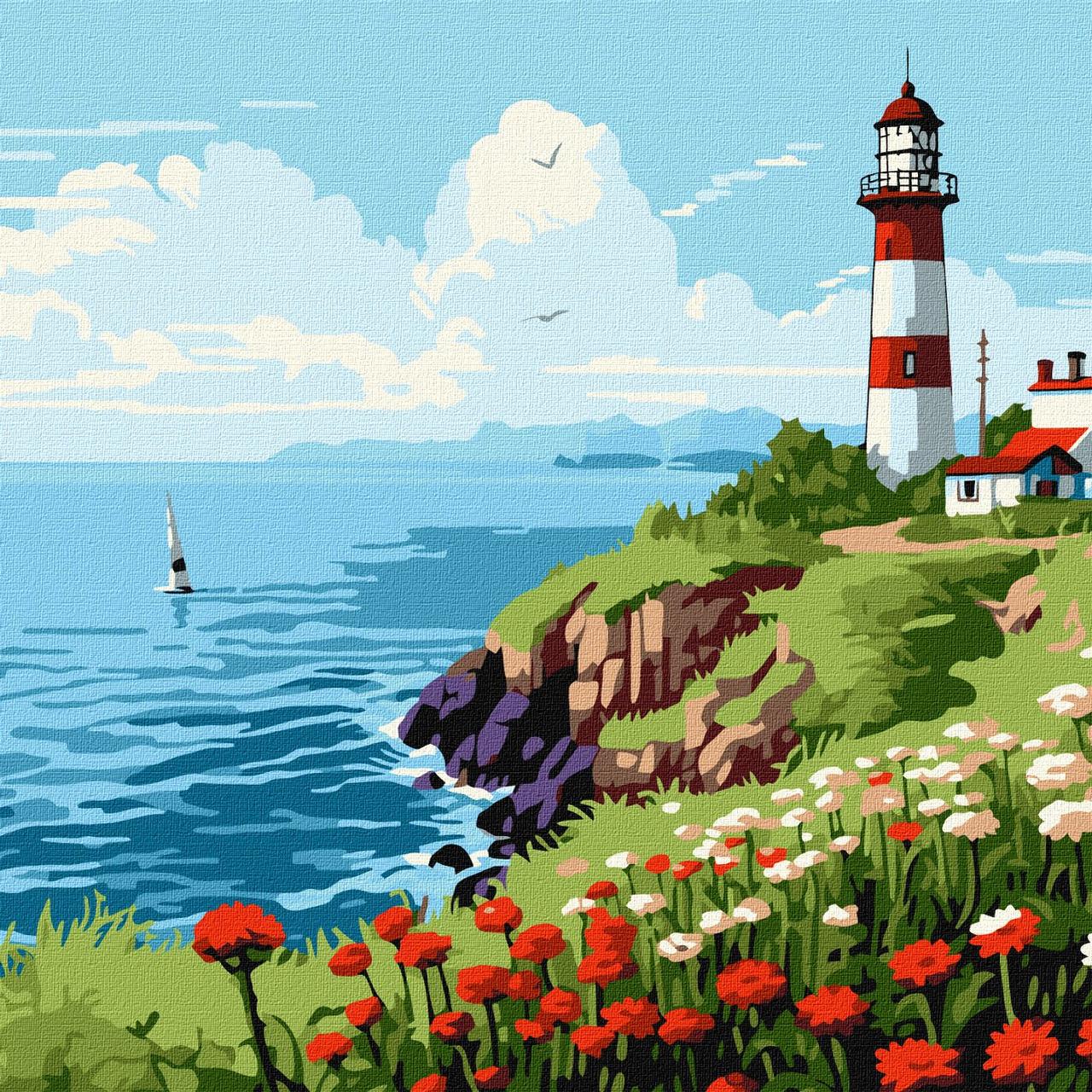 Картина за номерами Пейзаж. Маяк з квітами 30*30 см Ідейка KHO 2788