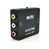 Конвертер Mini, AV to HDMI, ВХІД 3RCA(мама) на ВИХІД HDMI(мама), 720P/1080P, Black, BOX от DOM-Energy