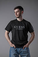 Мужская футболка Guess черная повседневная Гесс хлопковая на лето (B)
