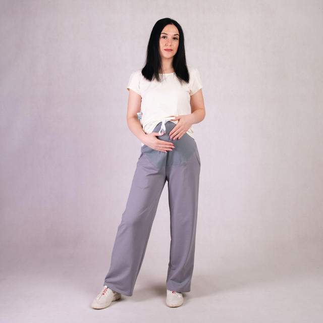 Однотонні штани для вагітних двонитка сірий 46-58р