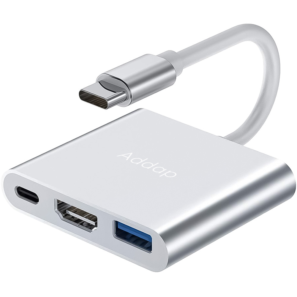 Мультифункціональний USB Type-C хаб Addap MH-06, розгалужувач для ноутбука, macbook 3в1: USB 3,0 + HDMI + Type-C