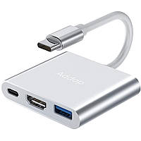 Мультифункціональний USB Type-C хаб Addap MH-06, розгалужувач для ноутбука, macbook 3в1: USB 3,0 + HDMI + Type-C