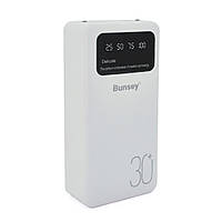 PowerBank Bunsey BY-12 30000mAh, Input:MicroUSB+Type-C, Output:2USB/Type-C, QC22.5W/PD20W, White от DOM-Energy