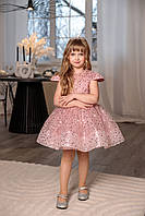 Детское пудровое нарядное платье на выпускной в сад. Модель "Илона" Размеры 110-128 122