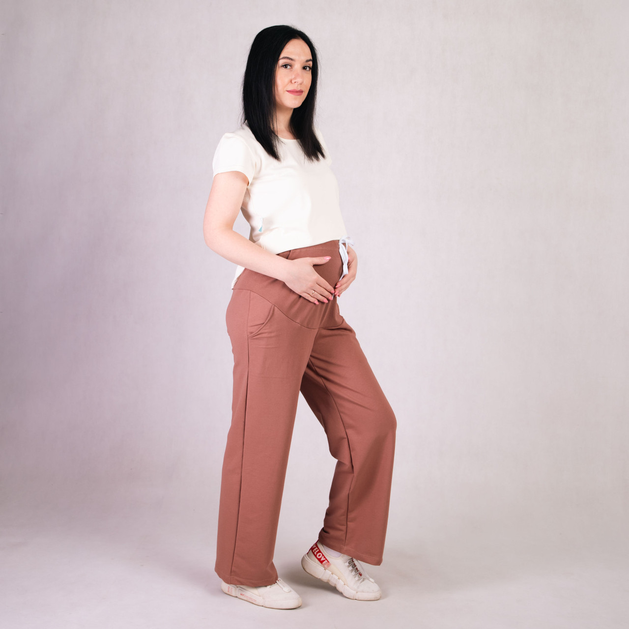 Штани однотонні двонитка для вагітних коричневий 46-58р