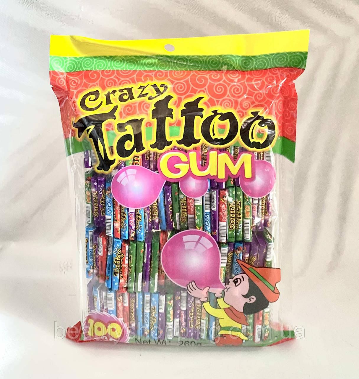 Жевательная резинка с фруктовым вкусом Crazy tattoo bubble gum 100 штук ...