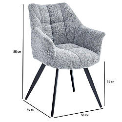 Стільці з підлокітниками на кухню Stefan світло-сірі тканинні на чорних металевих ніжках