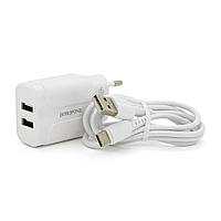 Набір BOROFONE BA37A СЗУ 2xUSB+ кабель Type-C, 2.4A, 1м, White, Box от DOM-Energy