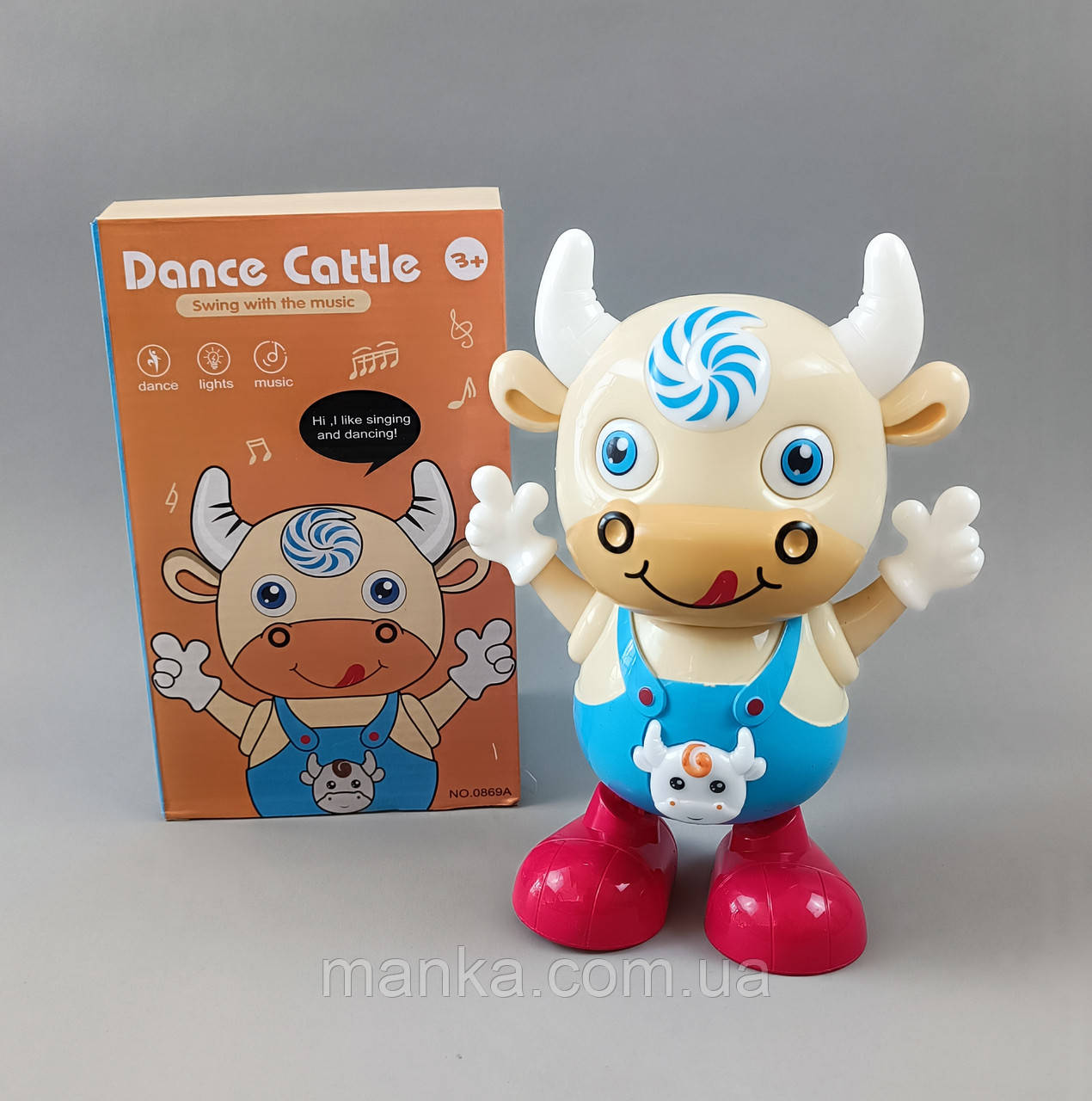Корівка музична на батарейках танцює 0869A звук, рух, танці, р-р 21, 5*9*16, короб.23*10, 5*14см, фото 1