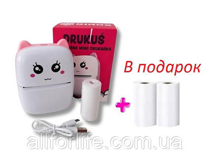 Портативний кишеньковий дитячий бездротовий принтер із термодруком Smart Mini Printer Girox Drukus Pink рожевий, фото 2