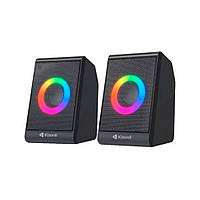 Колонки 2.0 Kisonli X12 для ПК та ноутбука, USB + 3.5mm, 2x3W, 20Hz-20KHz, DC: 5V, RGB light, Black, BOX, Q50