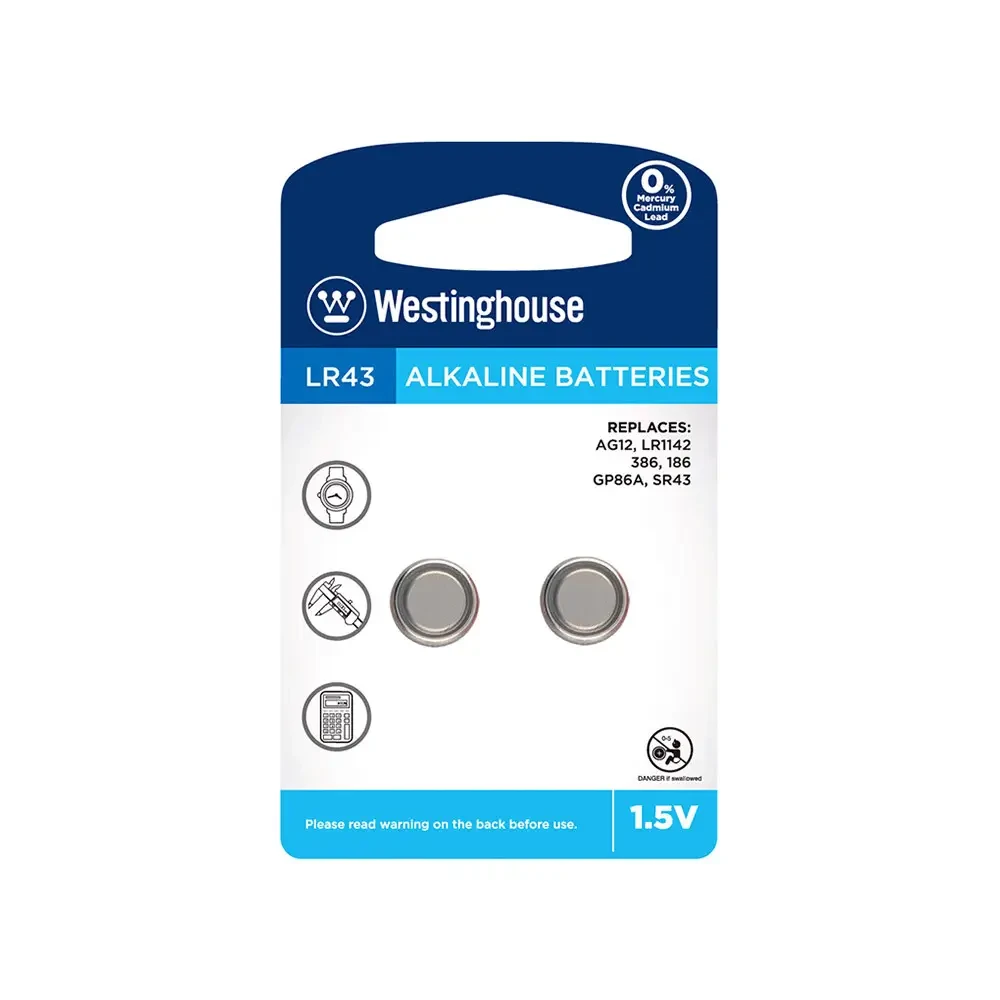 Батарейка Westinghouse Alkaline LR43 AG12 2шт/уп blister