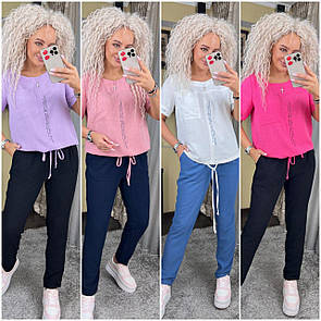 Суперстильний жіночий літній костюм батал. Повсякденний жіночий костюм штани та блуза від 48 до 58 "Дебора"