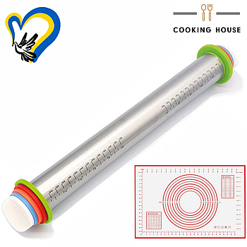 Оригінальна качалка для тіста Cooking House з кільцями розкочування тіста і килимком для випікання червоний