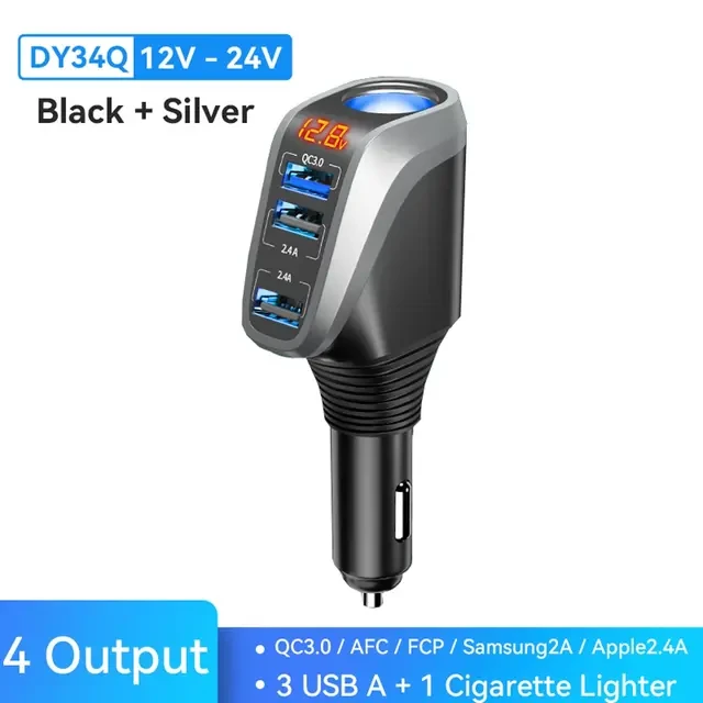 Автомобільний зарядний розгалужувач прикурювача OZIO 12/24 V (1 вихід + 3 USB) вольтметр