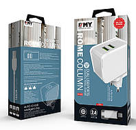 Набір 2 в 1 СЗУ With Iphone Cable 110-240V MY-A203, 2 x USB, 5V / 12W, Output: 5V / 2.4A, White, Blister- box
