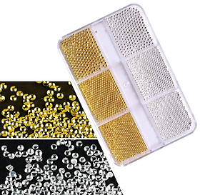 Набір бульйонок для дизайну нігтів у контейнері (золото + срібло, різних розмірів) - 389