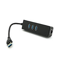 Хаб USB 3.0, 3 порти USB 3.0 + 1 порт Ethernet, Black, BOX от DOM-Energy