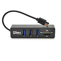 Хаб Type-C P3101, 3 порти USB 2.0 + SD/TF, 10 см, Black, Blister от DOM-Energy