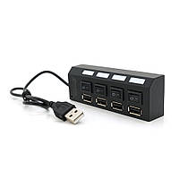 Хаб USB 2.0 4 порту з перемикачами на кожен порт, Black, 480Mbts High Speed, підтримка до 0,5ТВ, живлення від от DOM-Energy