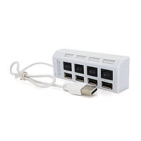 Хаб USB 2.0 4 порту з перемикачами на кожен порт, White, 480Mbts High Speed, підтримка до 0,5ТВ, заряд 500mA, от DOM-Energy