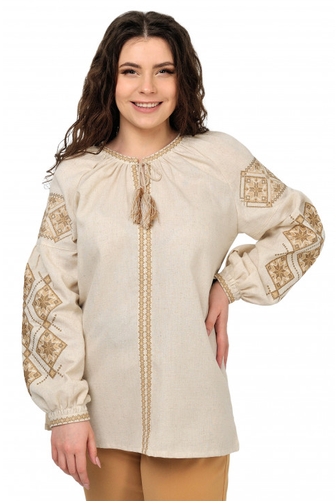 Лляна вишиванка Етніка (бежевий), розміри S,M,L,XL,2XL