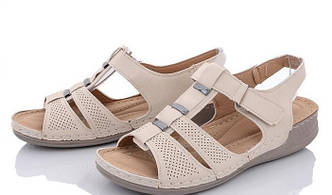 Босоніжки великих розмірів Коронате жіночі на широку ногу на липучку беж