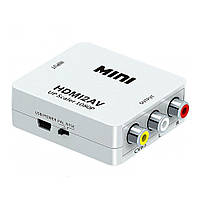 Конвертер Mini, HDMI to AV, ВИХІД 3RCA (мама) на ВХІД HDMI (мама), 720P / 1080P, White, BOX от DOM-Energy