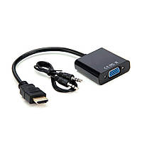 Конвертер HDMI (тато) на VGA (мама) 10cm, Black, 4K / 2K, Пакет + AUDIO Q250 от DOM-Energy