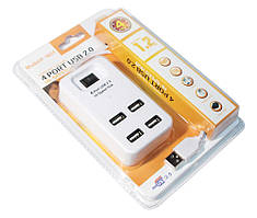 Хаб USB 2.0 4 порту, White, 480Mbts живлення від USB, з вимикачем, Blister Q100 от DOM-Energy
