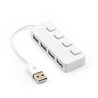 Хаб USB 2.0 4 порту, White, 480Mbts живлення від USB, з кнопкою LED / Blue на кожен порт, Blister Q100 от DOM-Energy