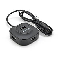 Хаб VEGGIEG V-U2409 USB 2.0 4 порта, 480Mbts, живлення від USB, Black, 1,0m, Box