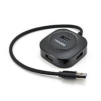 Хаб VEGGIEG V-U3401 USB 3.0 4 порта, 480Mbts, живлення від USB, Black, 0,3m, Box от DOM-Energy