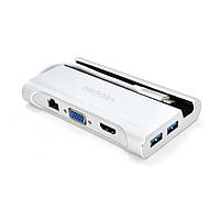 Хаб-конвертор VEGGIEG TC07-S Type-C (тато) на Type-C (мама) + USB3.0 * 3 (мама) + HDMI (мама) + RJ45, 10см, от