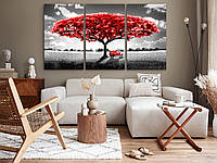 Модульные картины для интерьера, фотокартины для интерьера, картины в подарок женщине Красное дерево 100x180