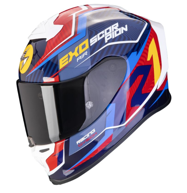Мотошолом Scorpion Exo-R1 Evo Air Coup blue-red-yellow, фото 1